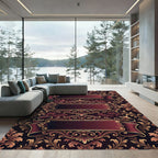 Ornate Crimson Gold Scrollwork Rug