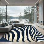 Navy Cream Zebra Stripe Textural Rug