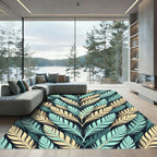 Cream and Teal Plumed Chevron Feather Rug