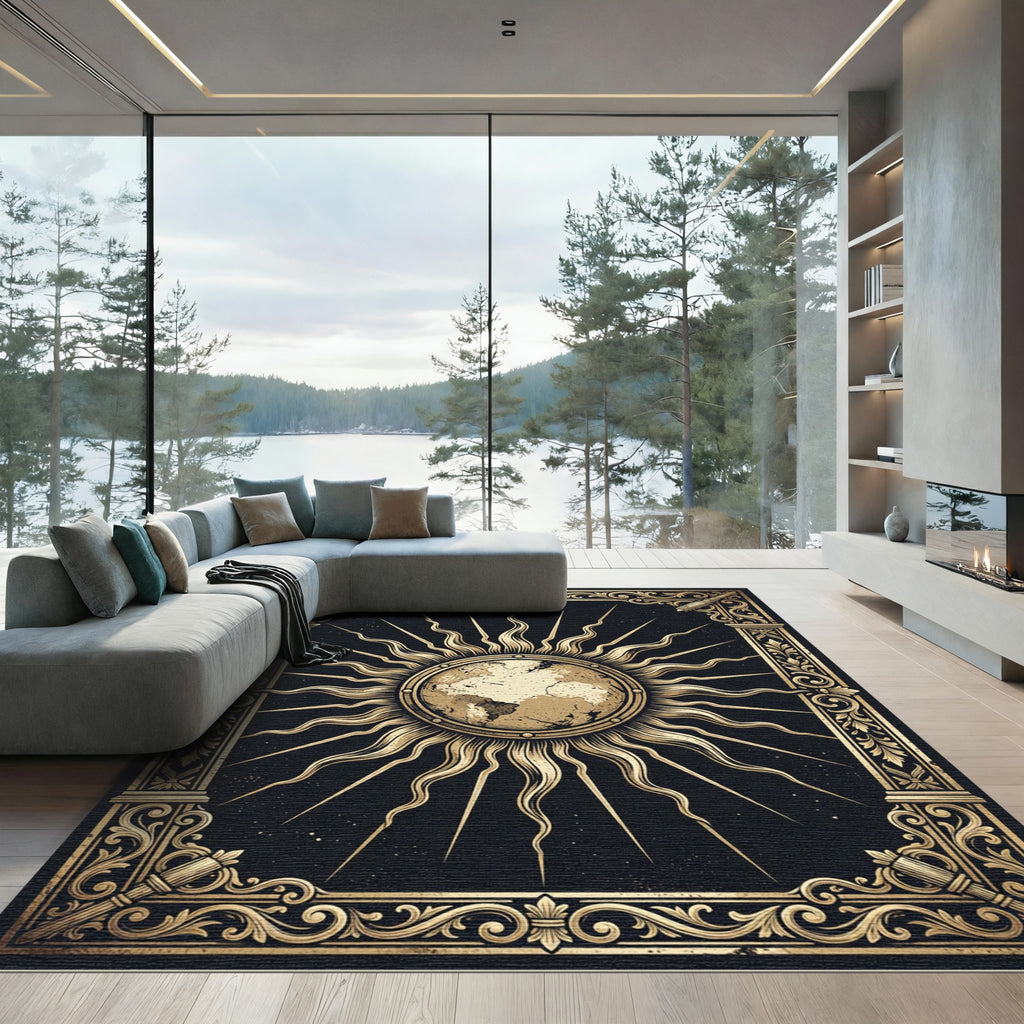 Celestial Gold Sun Earth Radiance Rug