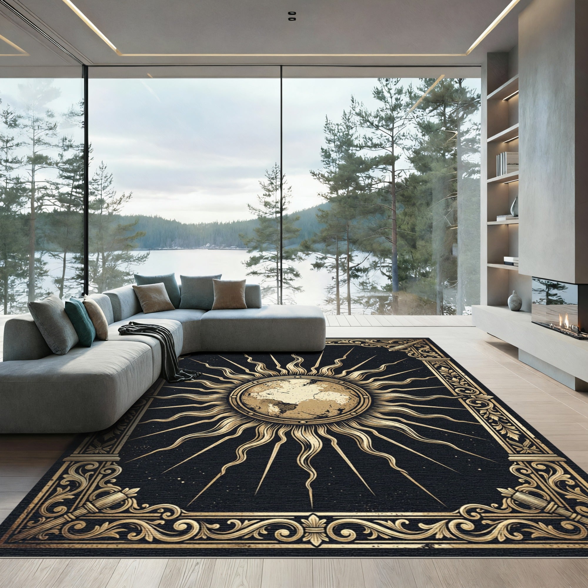 Celestial Gold Sun Earth Radiance Rug