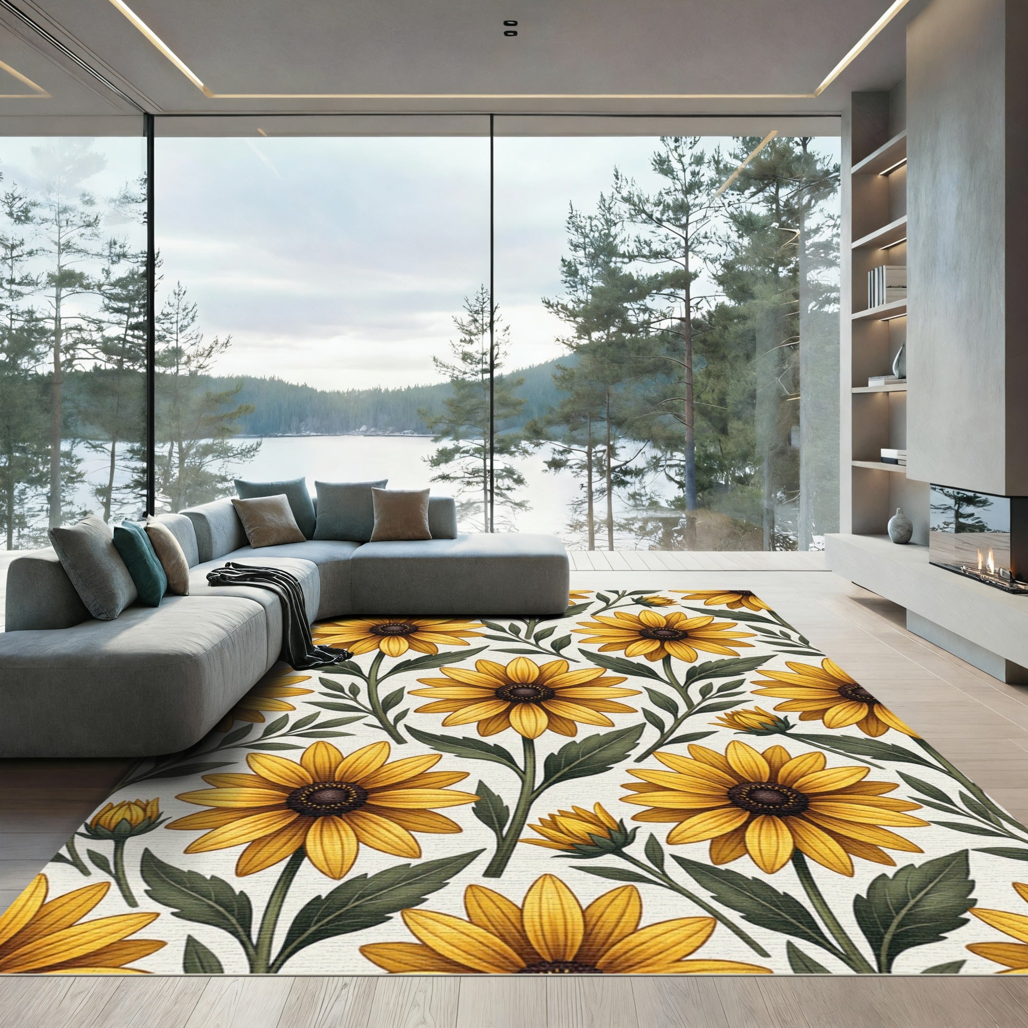 Sunny Yellow Sunflower Botanical Garden Rug