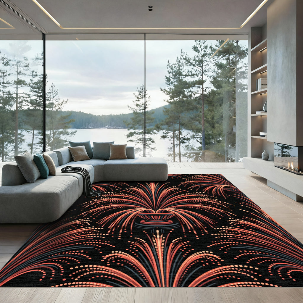 Art Deco Coral Fountain Radiant Burst Rug