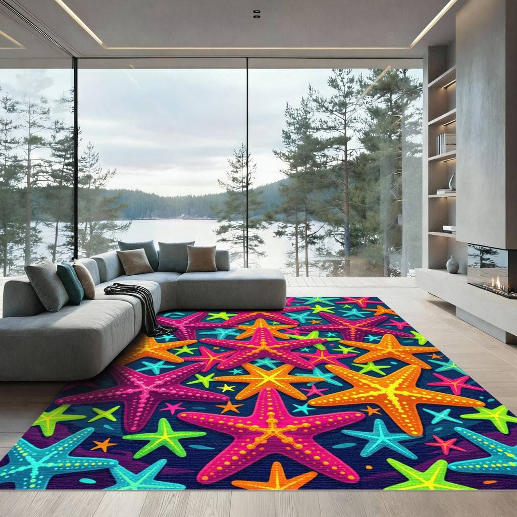 Vibrant Sea Star Ocean Life Rug