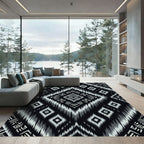Monochrome Geometric Ikat Diamond Area Rug