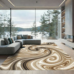 Swirling Coffee Latte Cream Abstract Wave Rug