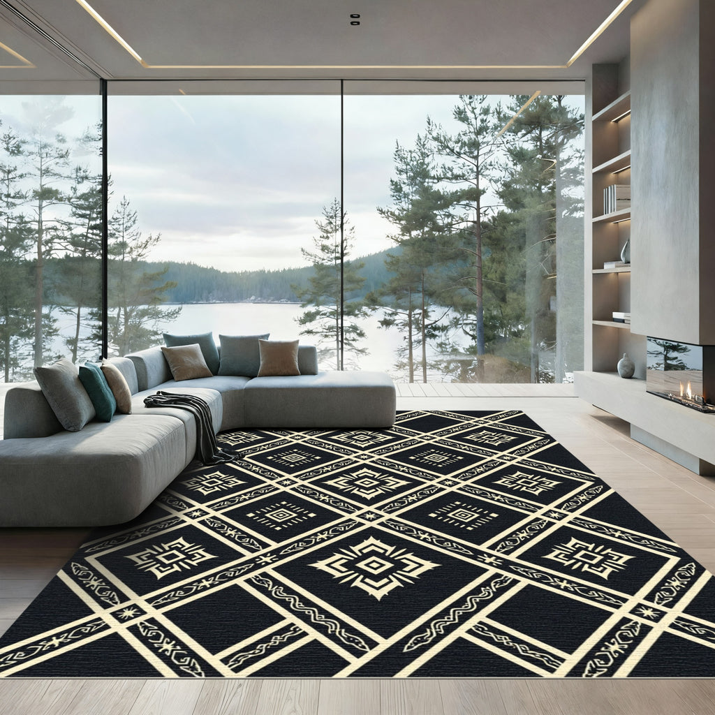 Gold Geometric Ethnic Diamond Ink Backdrop Rug