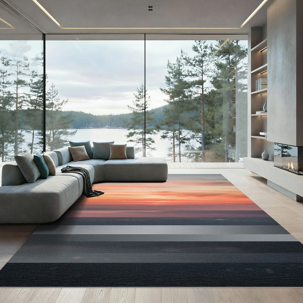 Sunset Horizon Gradient Stripes Rug