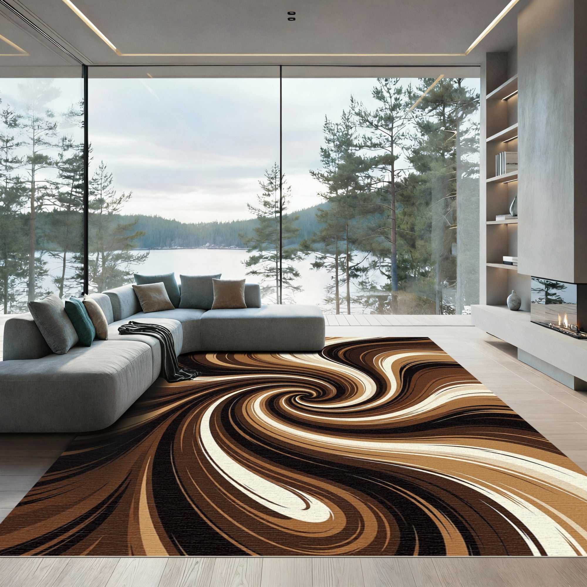 Modern Abstract Chocolate Swirl Rug