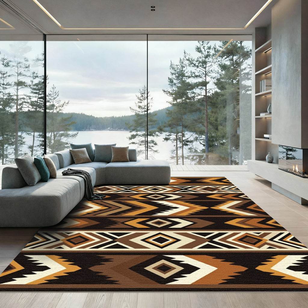 Earthy Geometric Chevron Boho Area Rug