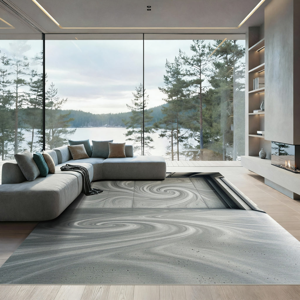 Gray Swirl Abstract Fluid Rug