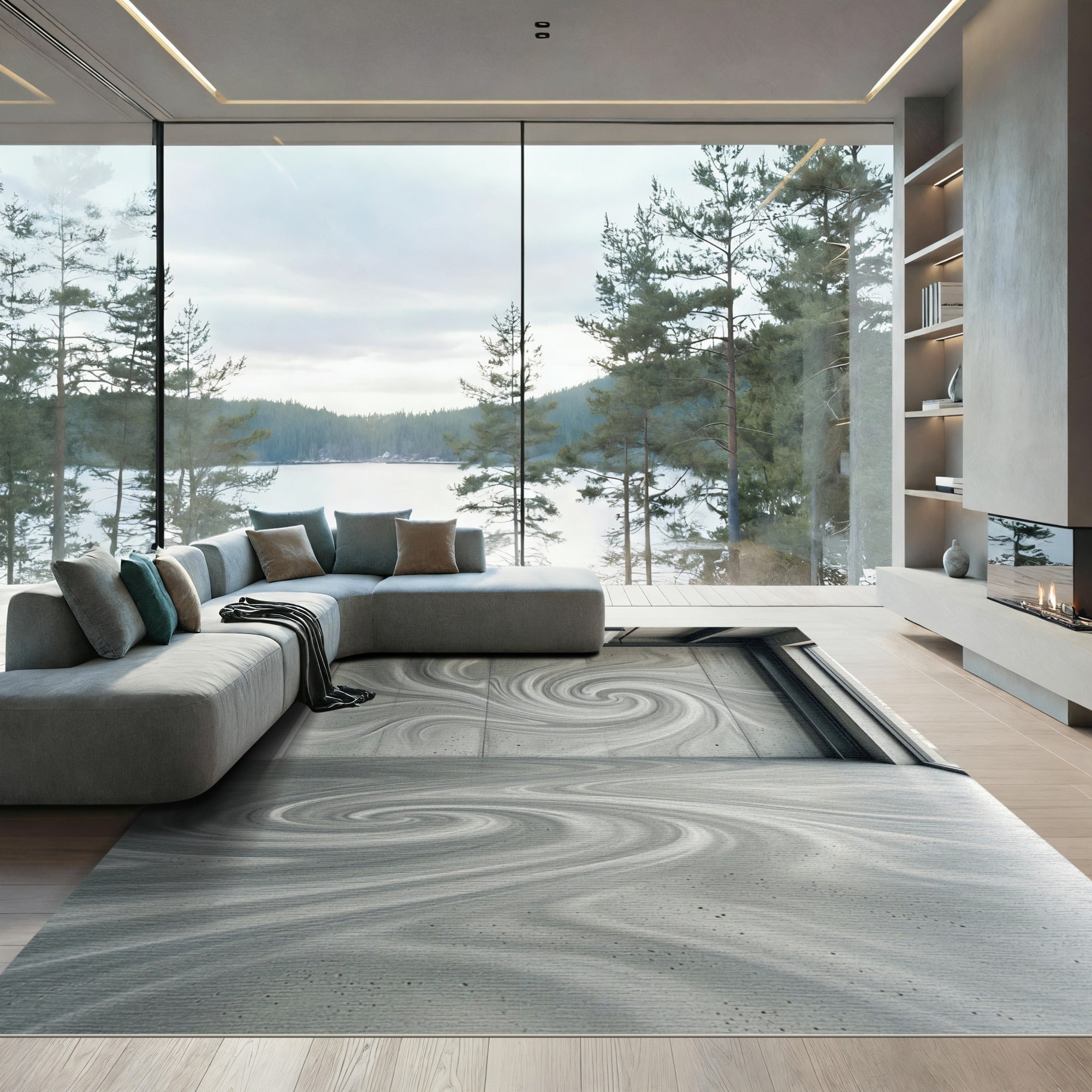 Gray Swirl Abstract Fluid Rug