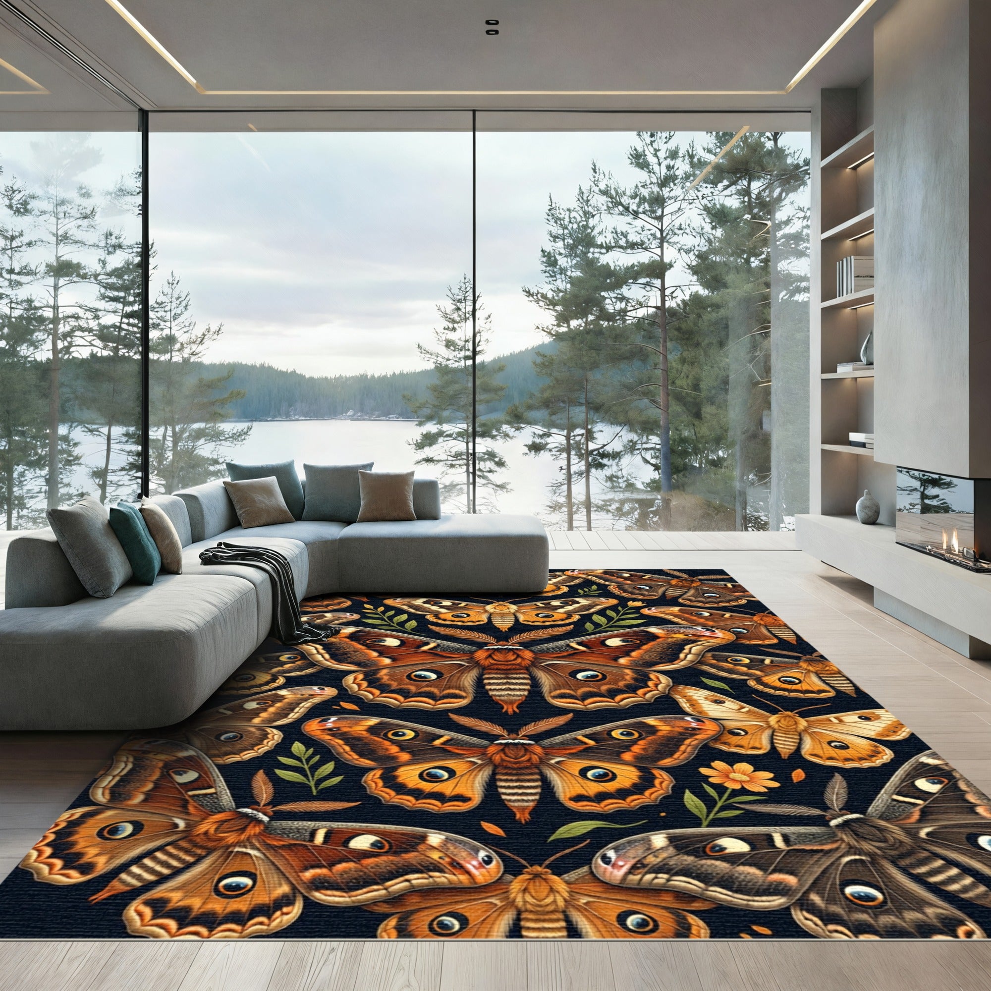 Whimsical Amber Butterfly Botanical Garden Rug