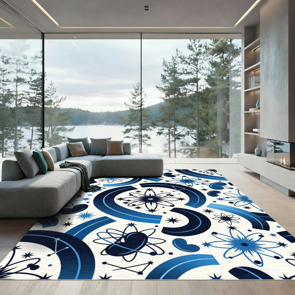 Space Age Blue Atomic Starburst Rug