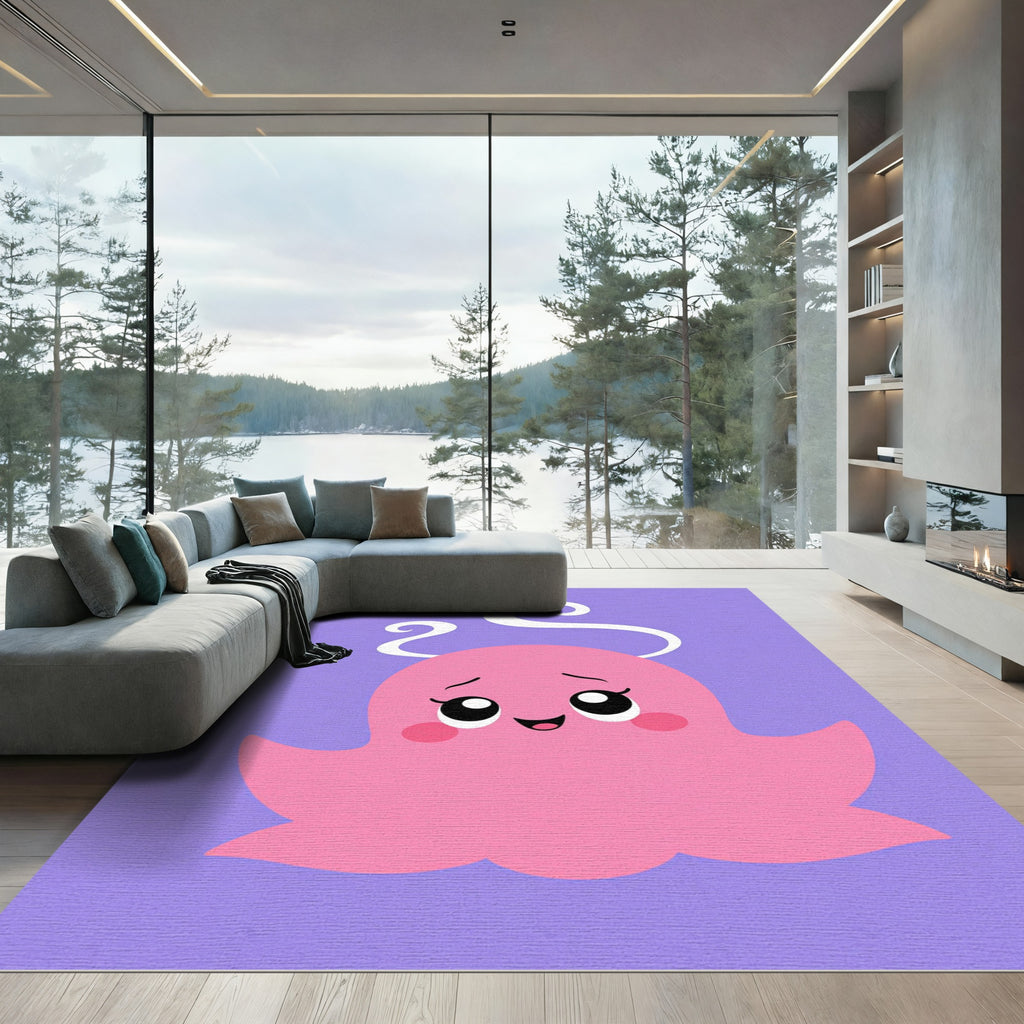 Cute Pink Jellyfish Swirls Lavender Rug