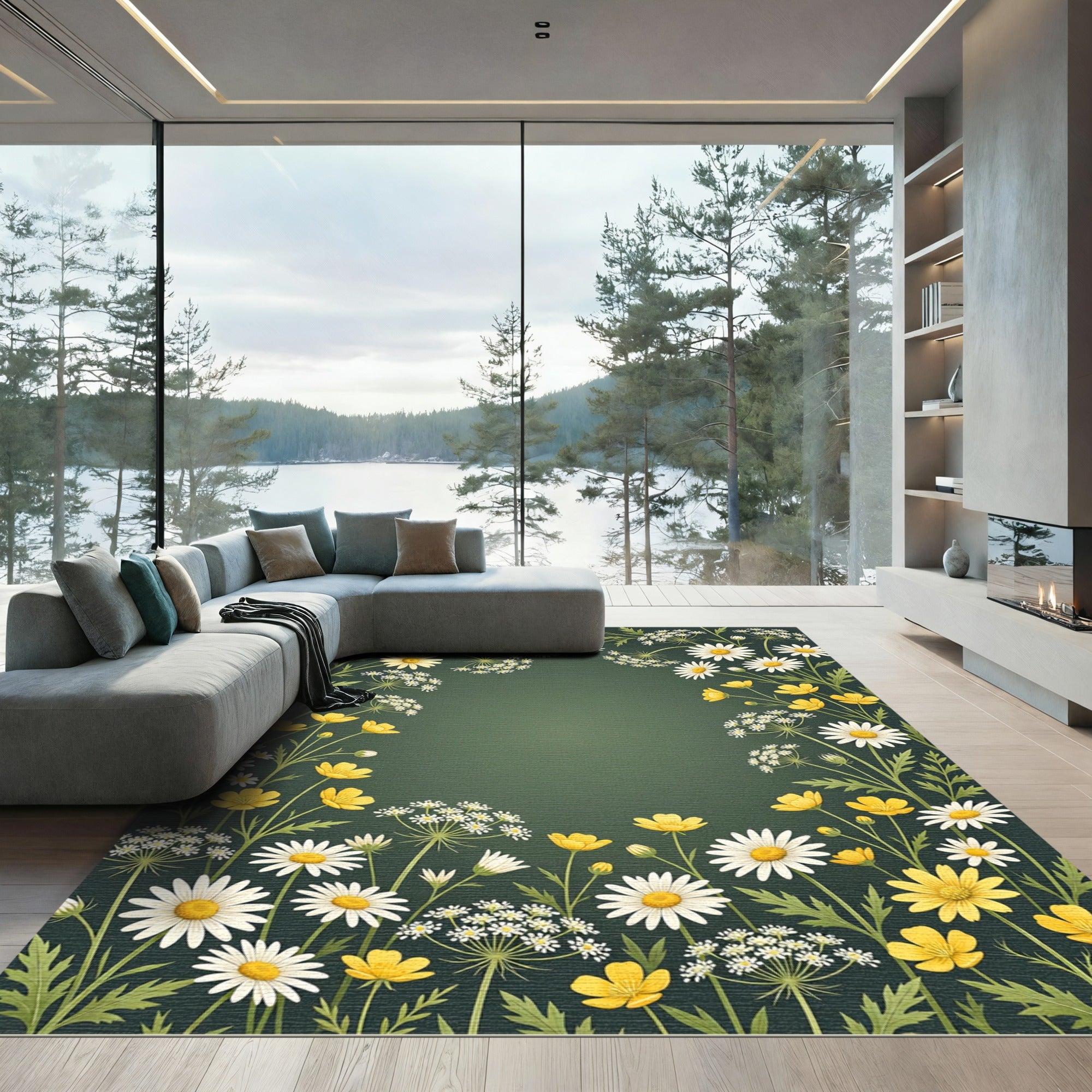 Botanical Garden Wildflower Meadow Border Rug