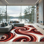 Rich Crimson Swirling Currents Rug