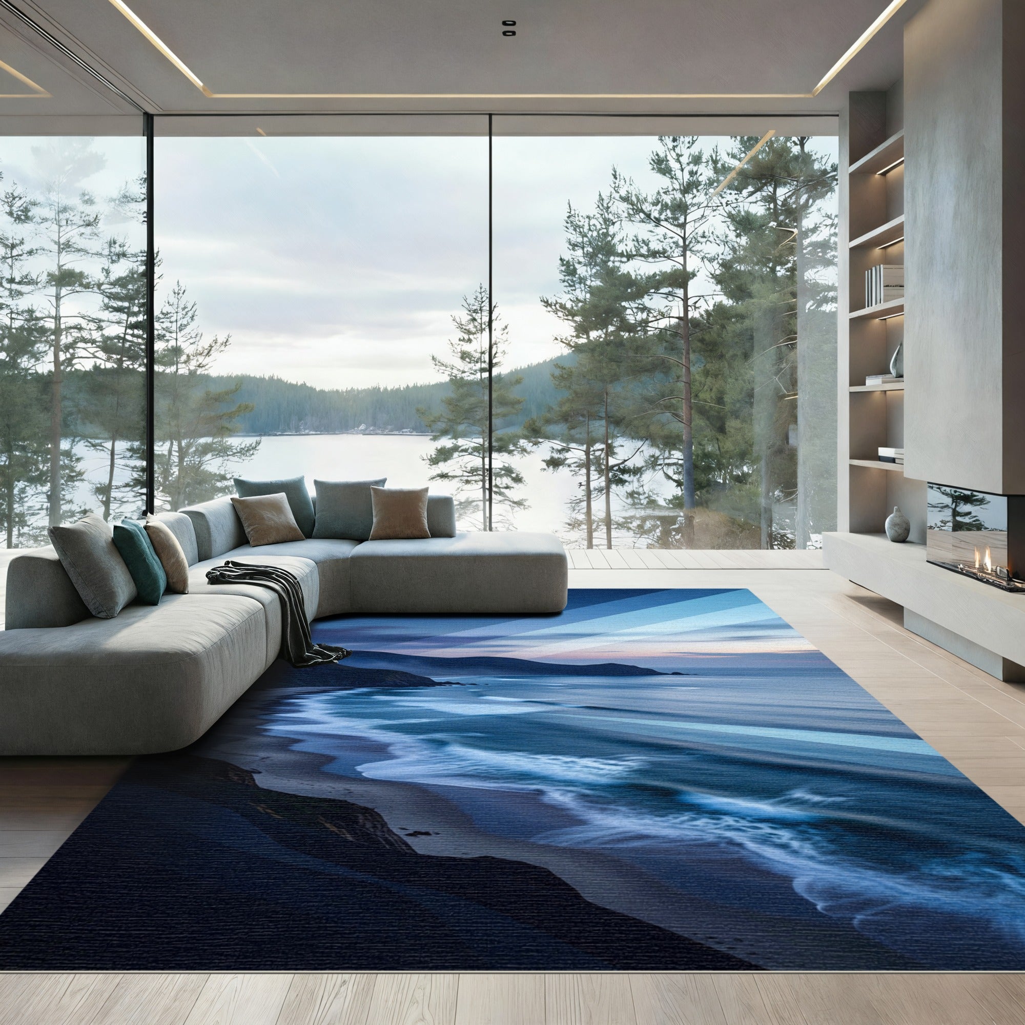 Ocean Coastal Serene Night Waves Rug