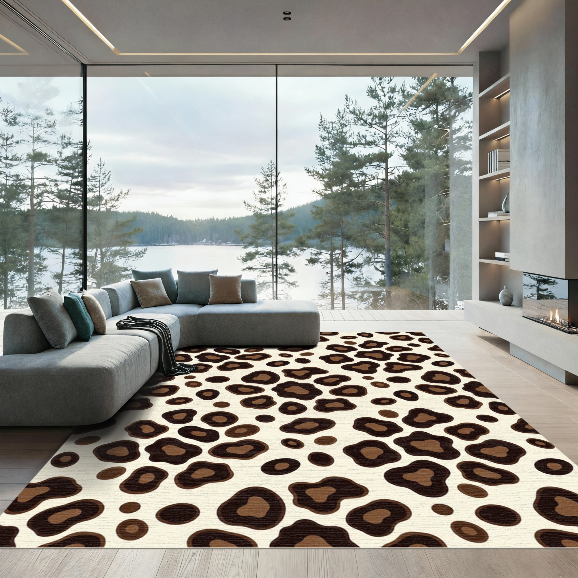Classic Brown and Cream Leopard Spots Rug