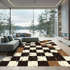 Distressed Earth Tone Checkered Geometric Rug