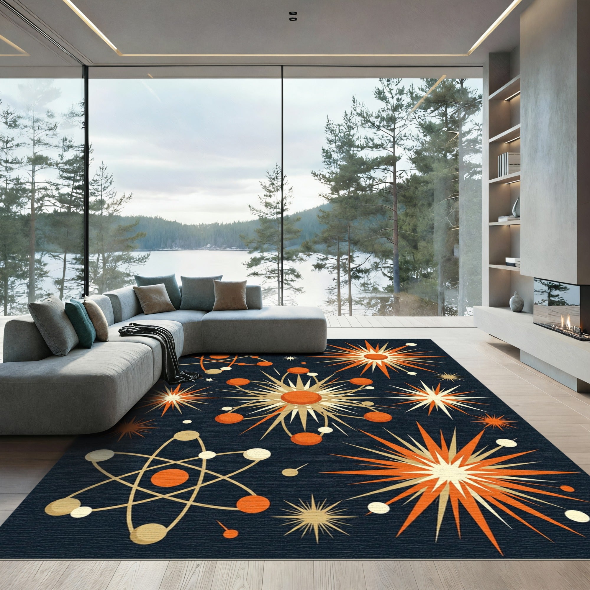 Mid Century Atomic Starburst Navy Rug