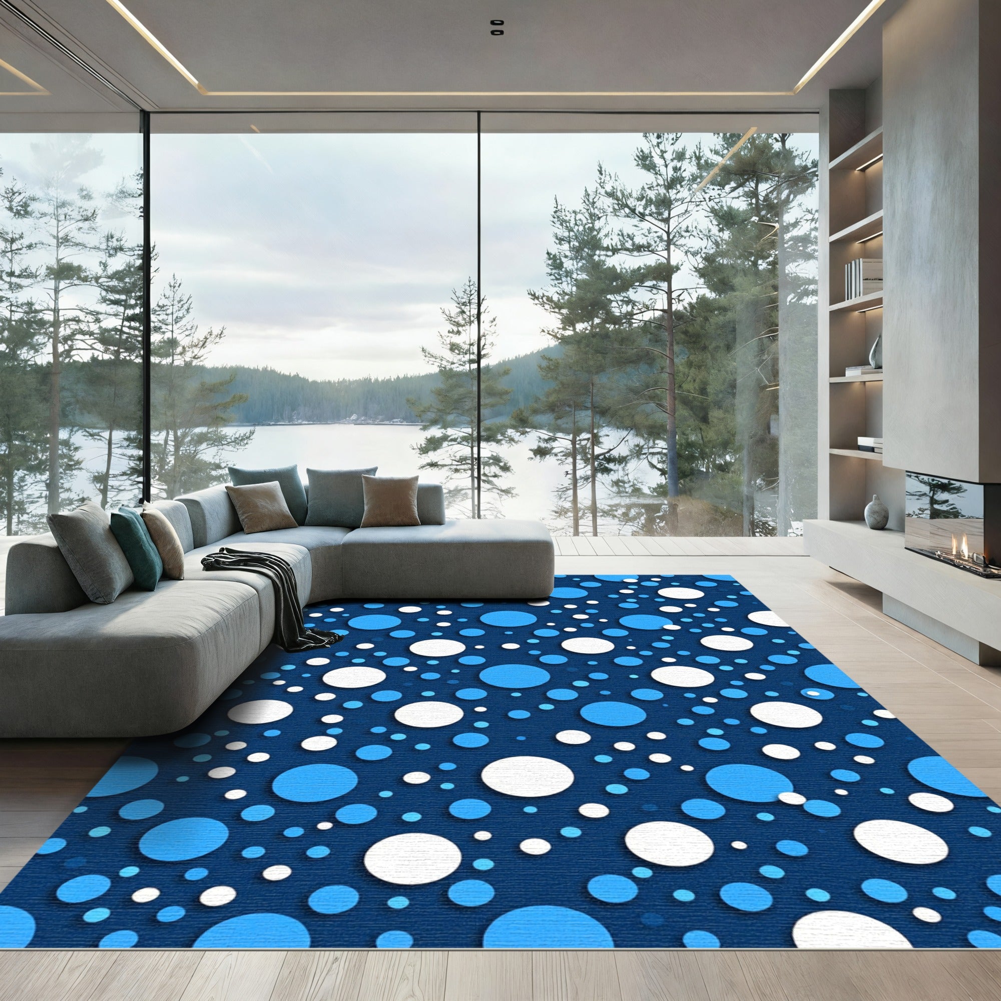 Deep Blue White Circles Scatter Rug