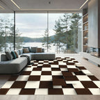 Brown White Checkerboard Cubes Rug