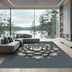Elegant Silver Lotus Medallion Rug