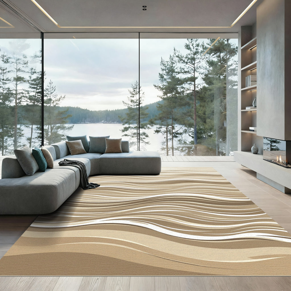 Sandy Cream Wavy Lines Rug