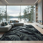 Dark Tropical Leaf Collage Rug