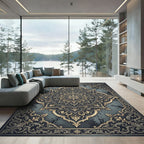 Ornate Gold and Teal Mandala Rug