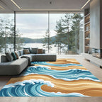 Earthy Sand Dunes and Blue Waves Rug