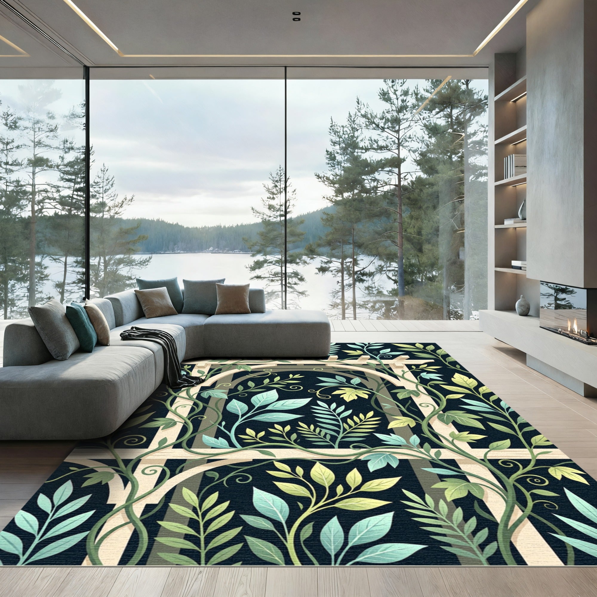 Botanical Trellis Vine Cream Sage Green Rug