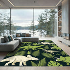 Whimsical Green Tropical Dinosaur Foliage Rug