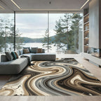 Modern Earthy Swirl Abstract Fluid Rug