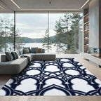Elegant Navy Arched Geometric Lattice Rug