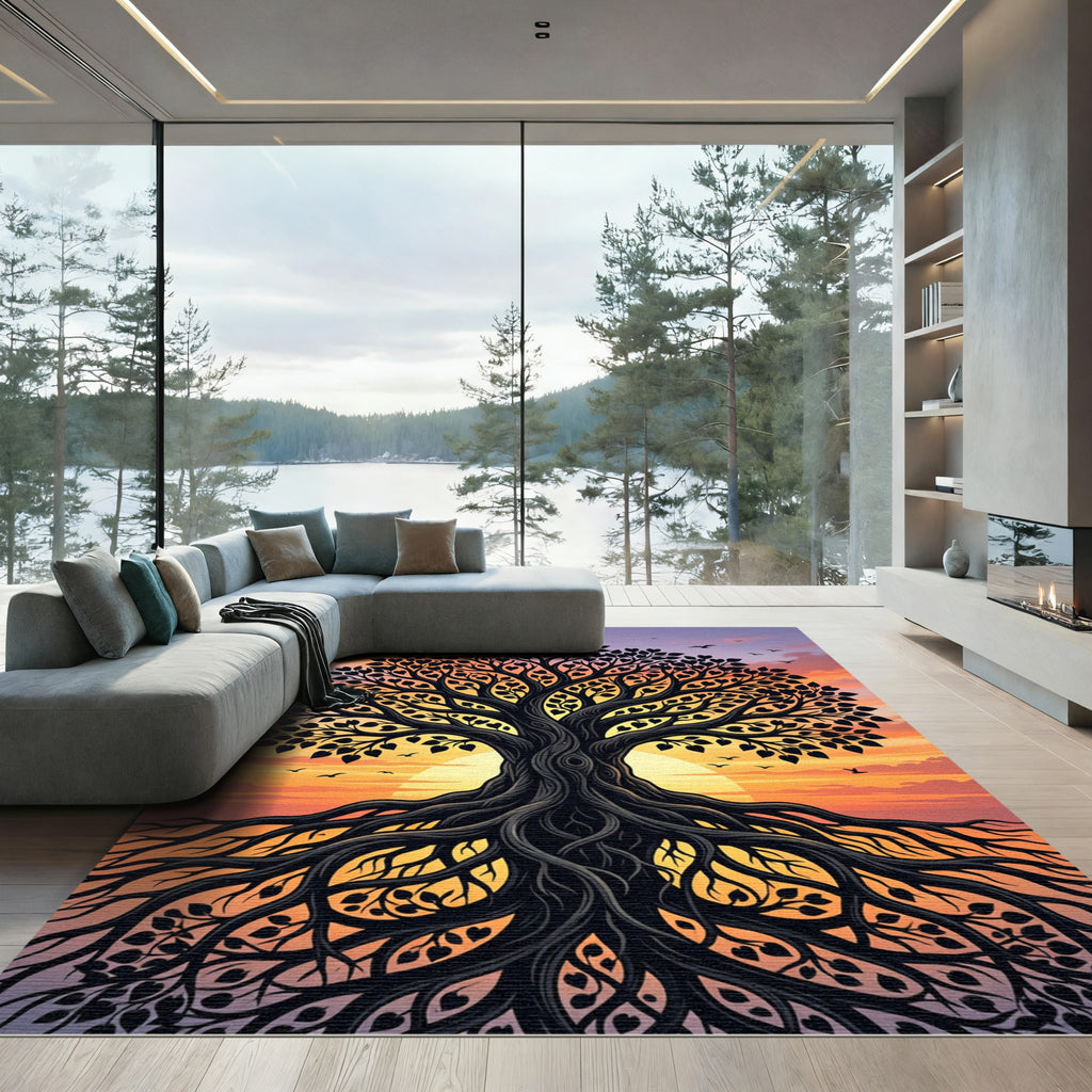Sunset Heart Tree Silhouette Rug