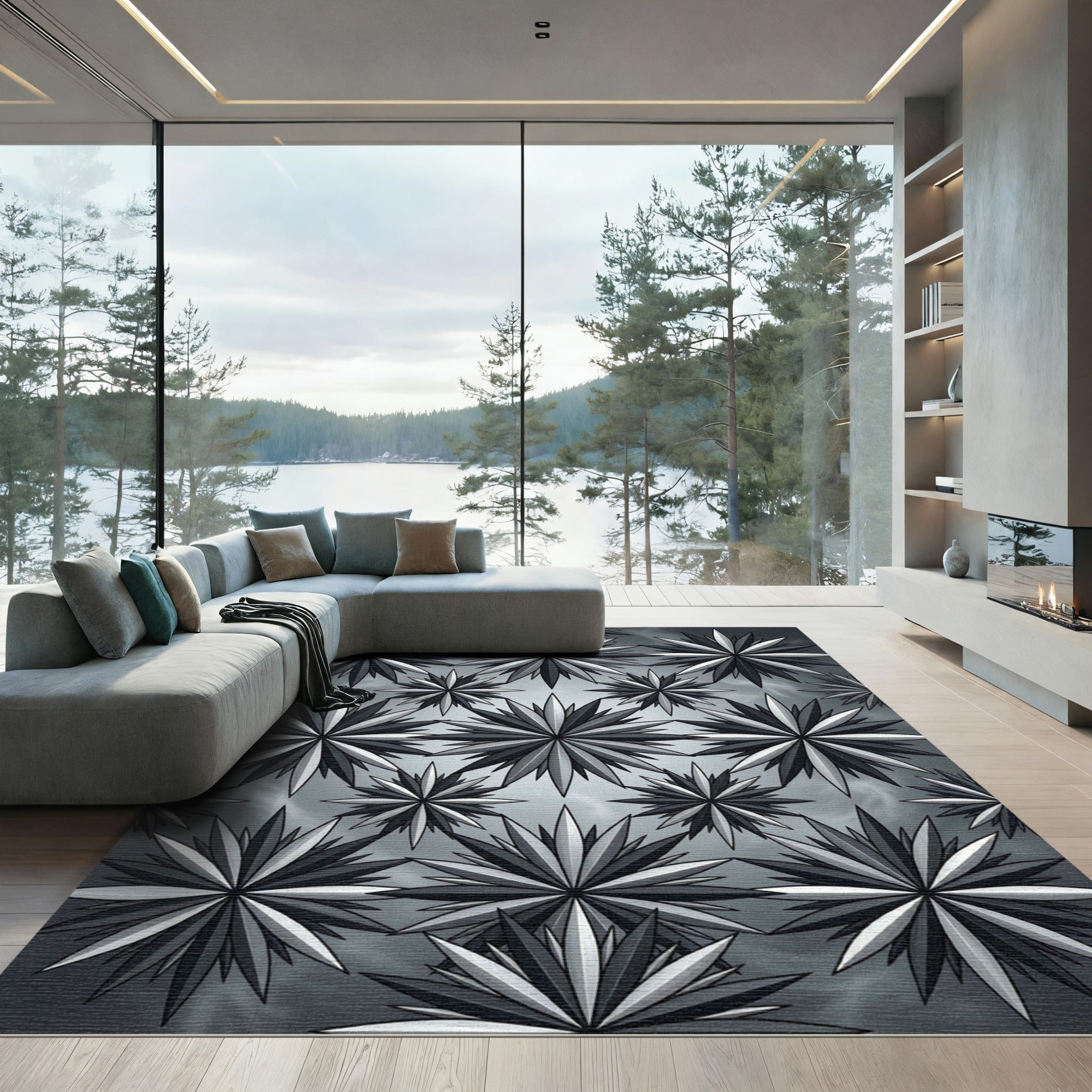 Modern Gray Starburst Geometric Rug