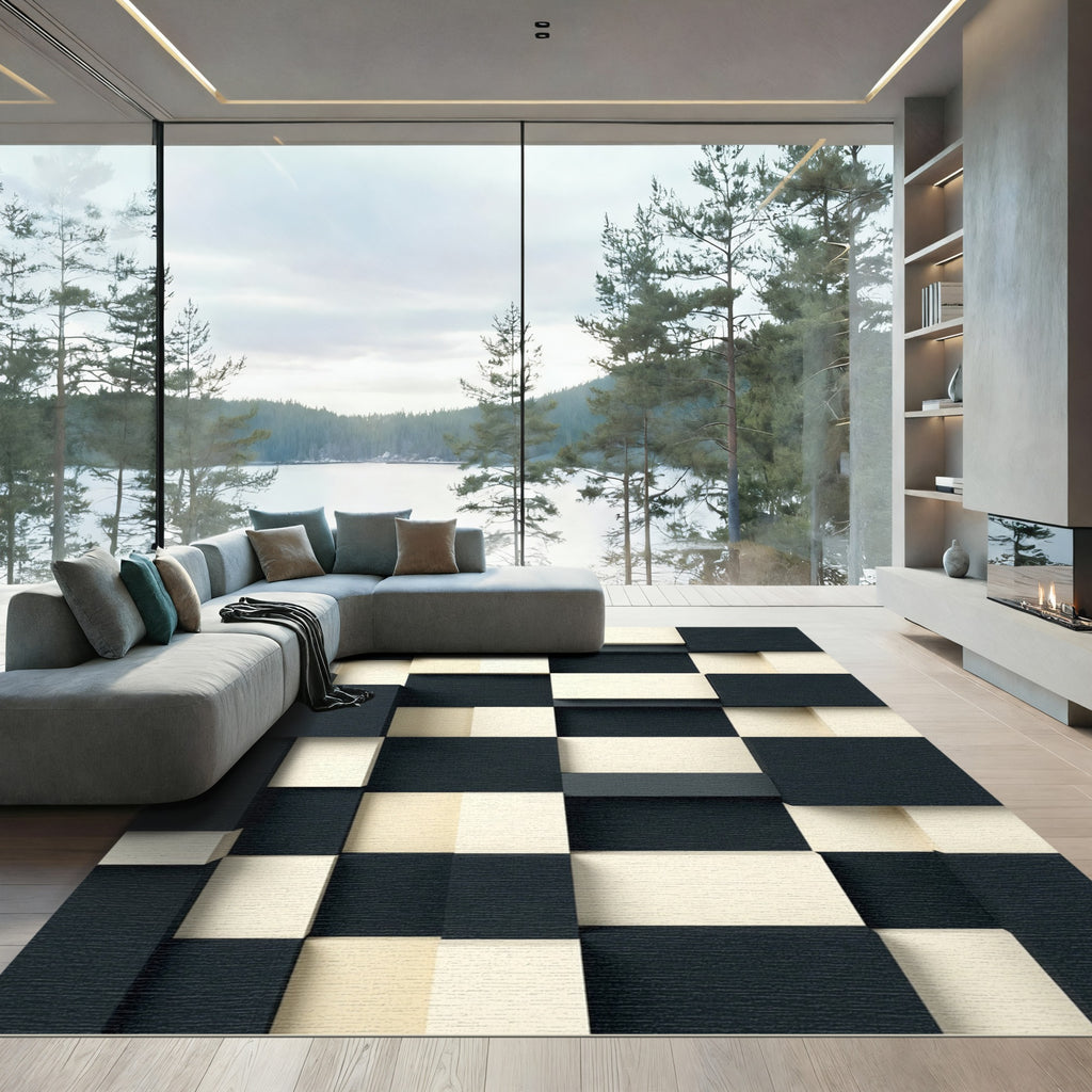 Dark Ivory Geometric Block Surface Rug