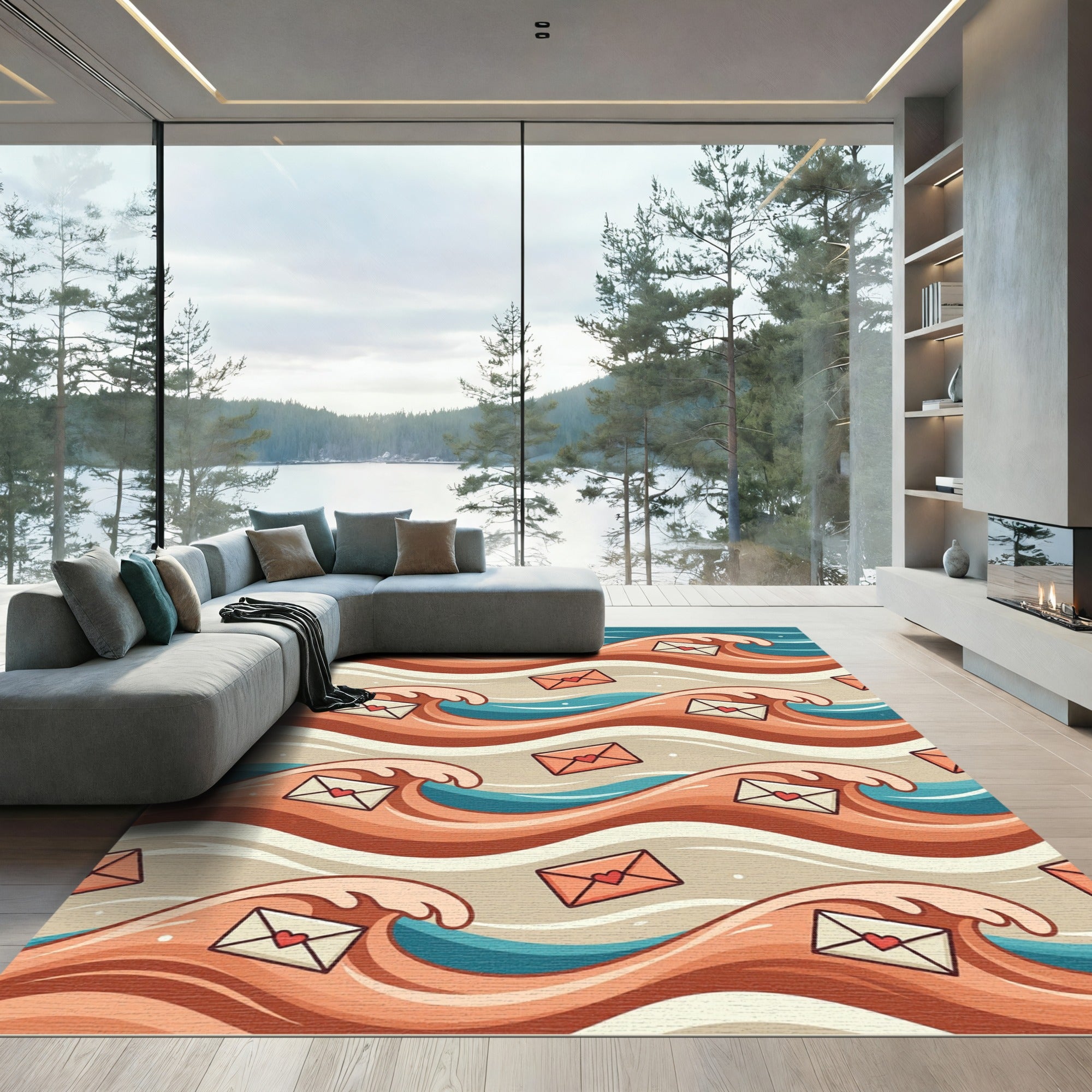 Coral Love Wave Mail Pattern Rug