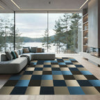 Geometric Block Grid Blue Neutral Rug