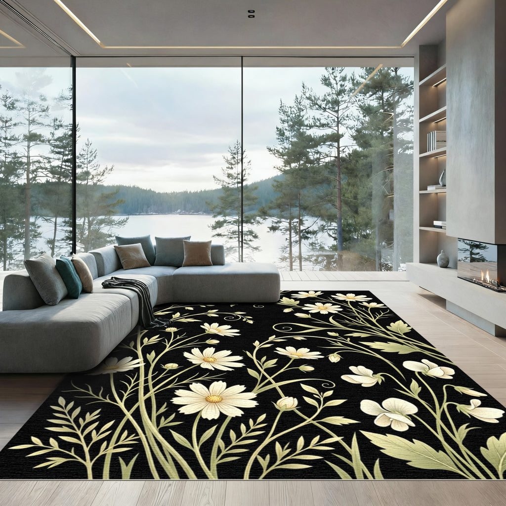Cream Floral Vine Scroll Rug