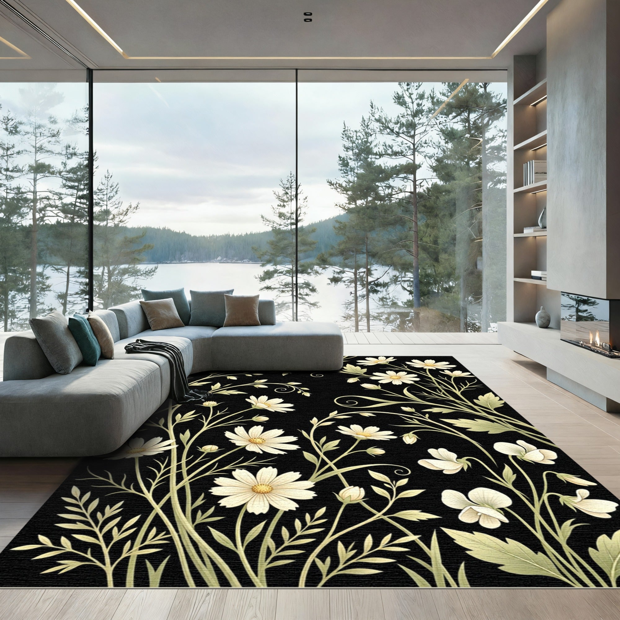 Cream Floral Vine Scroll Rug