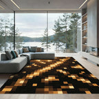 Golden Brown Pixelated Abstract Streaks Rug