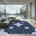Midnight Navy Damask Quatrefoil Scroll Rug