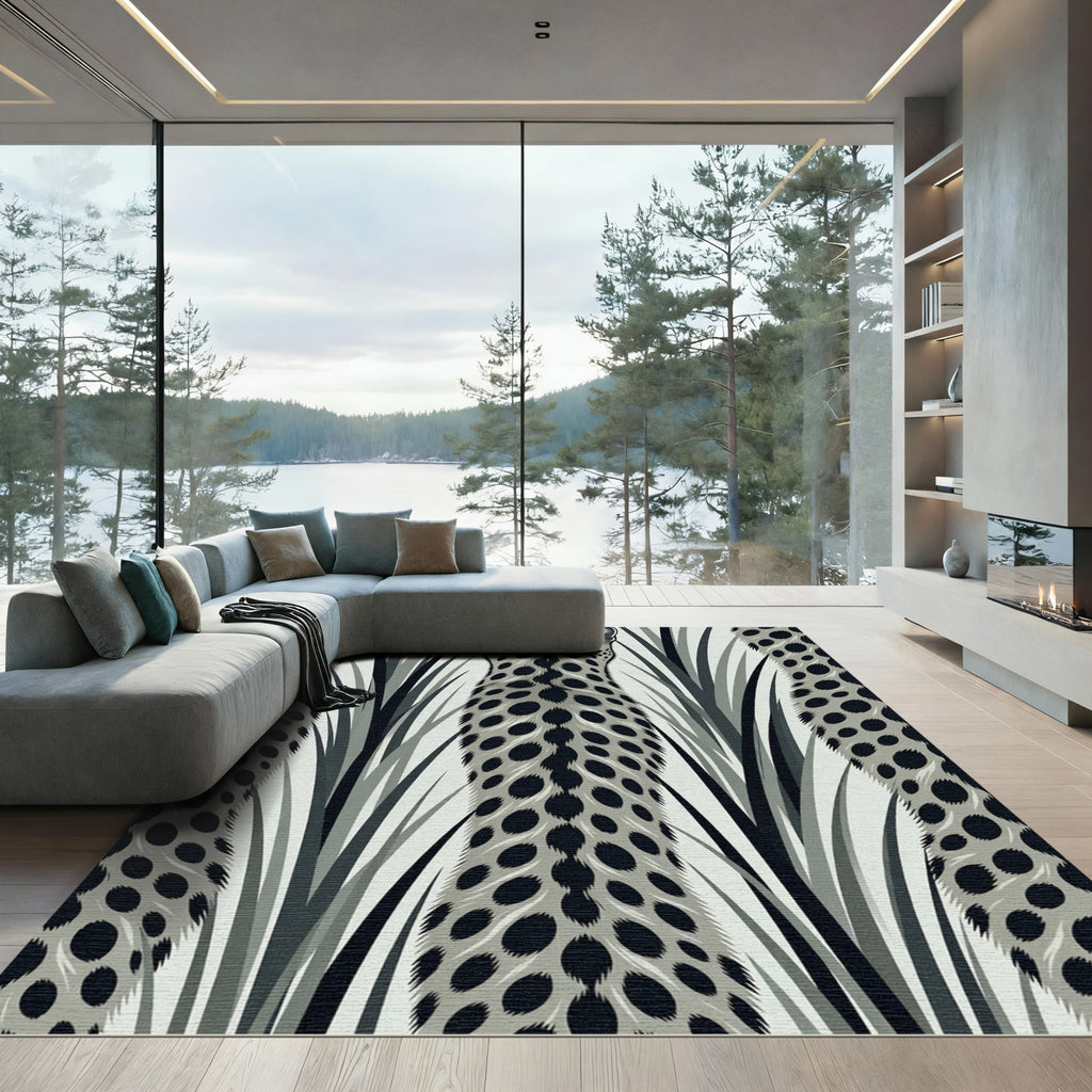 Monochrome Cheetah Animal Spot Grass Meadow Rug