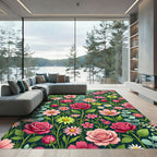 Lush Pink Rose and Berry Meadow Rug