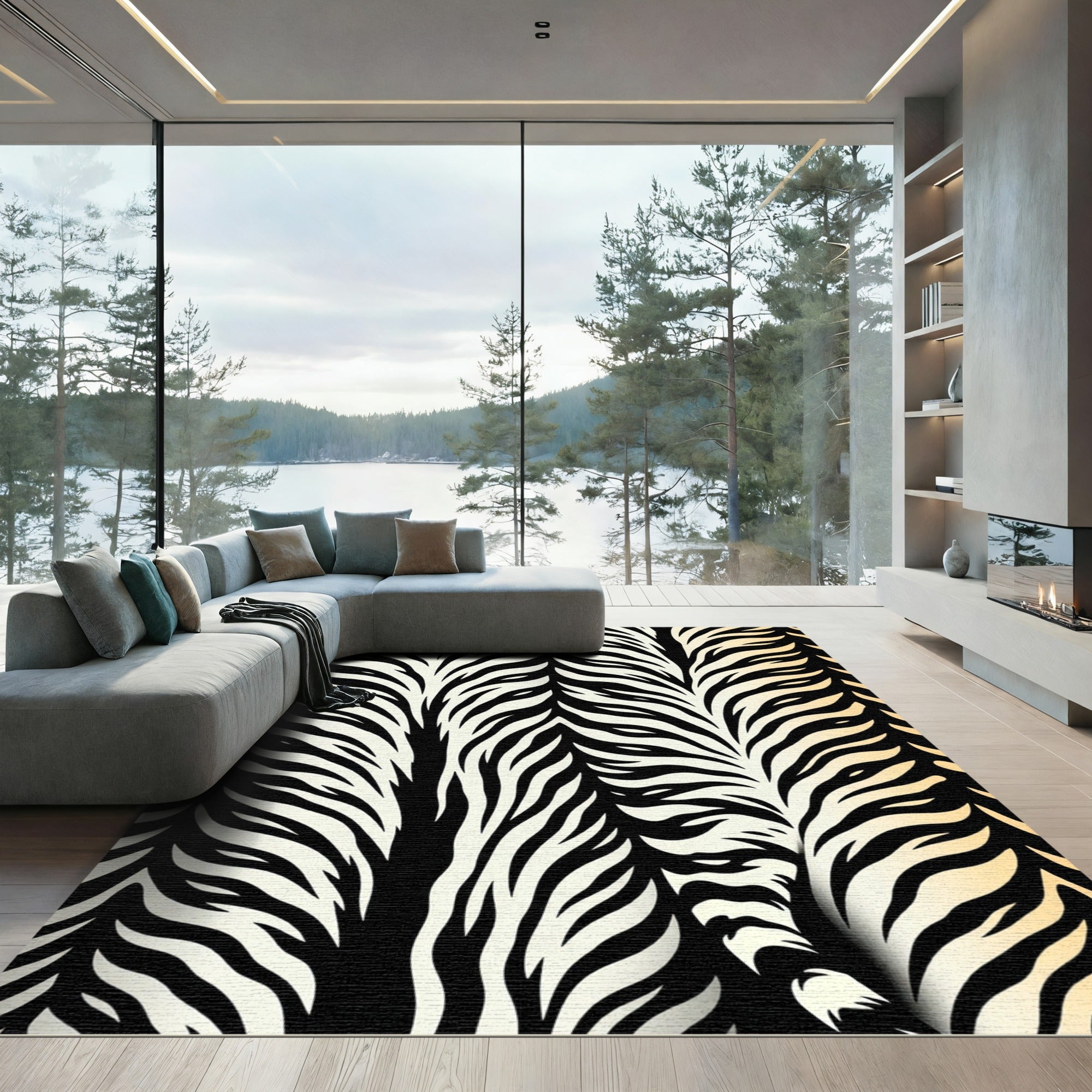 Dramatic Monochrome Tiger Stripe Abstract Rug