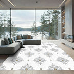 Silver Starburst Medallion White Rug