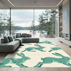 Sage Green Leaping Rabbit Illustration Rug